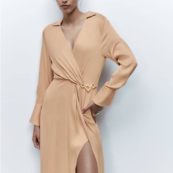 NWT Zara Satin Effect Midi Dress Size Small in Soft Gold - Picture 5 of 9